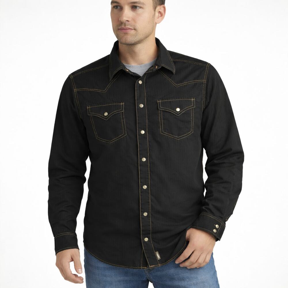 Wrangler Premium Western Shirt Mens Medium Black Pearl Snap Button Cowboy Rodeo